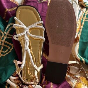 J. Crew Gold and Cream Rope Sandals
